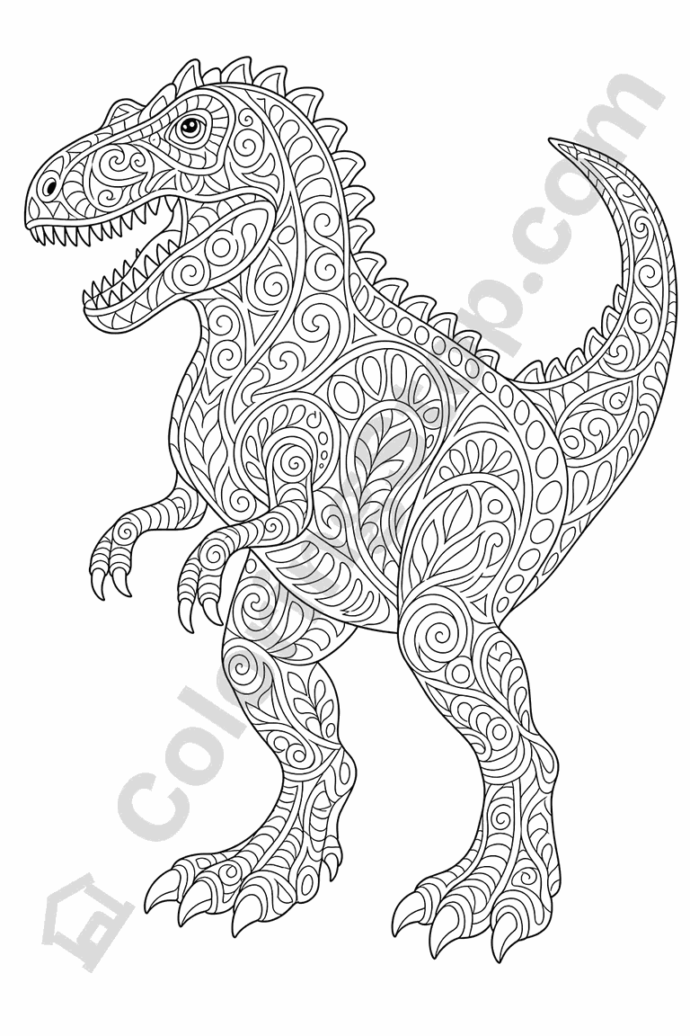 Patterned Giganotosaurus - line-art coloring page