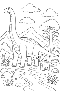 Argentinosaurus with Its Baby line art