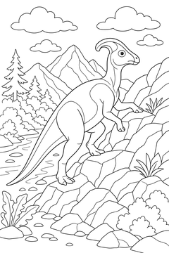Corythosaurus Climbing the Slope line art