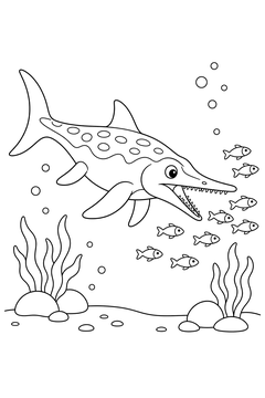 Ichthyosaurus Chasing Fish line art