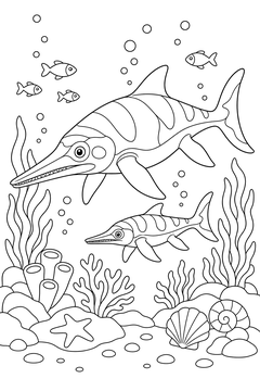 Ichthyosaurus With Its Young line art