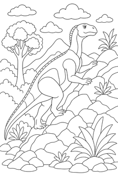 Iguanodon Climbing the Slope line art