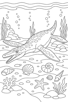 Liopleurodon Over the Sea Floor line art