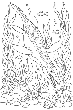 Liopleurodon Diving Deep line art