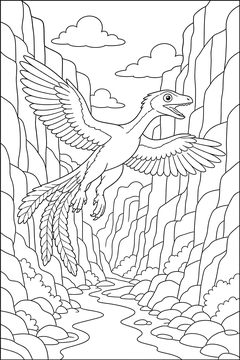 Microraptor Through the Canyon line art