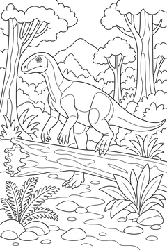 Plateosaurus by a Fallen Log line art