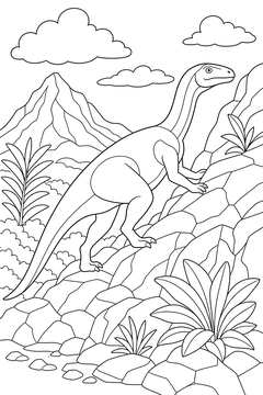 Plateosaurus Climbing the Slope line art
