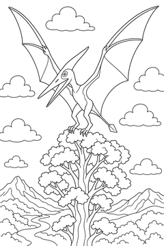 Rhamphorhynchus Landing on a Treetop line art