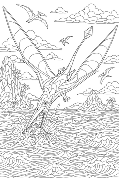 Rhamphorhynchus Catching a Fish line art