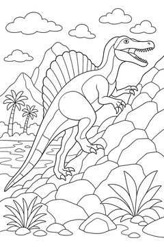 Spinosaurus Climbing the Slope line art