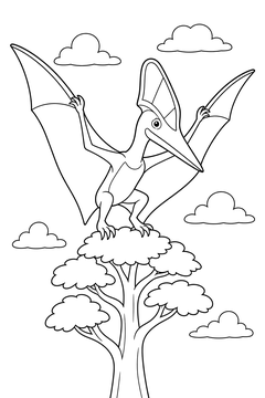 Tapejara Landing on a Treetop line art