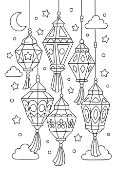 Cluster of Festive Lanterns line art