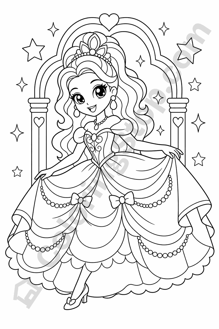 Fashion Doll Ballgown - line-art coloring page