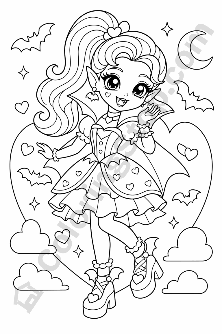 Little-Vampire Fashion Doll - line-art coloring page