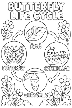 Butterfly Life Cycle line art