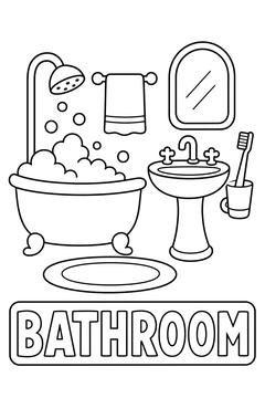 Bathroom - line-art coloring page