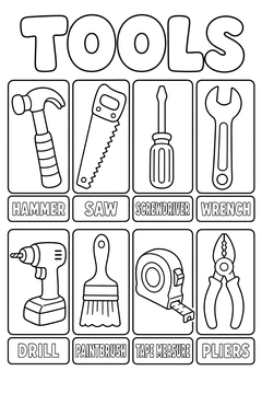 Tools - line-art coloring page