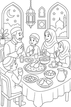 Family Iftar Table line art
