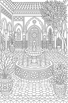 Mosque Courtyard line art