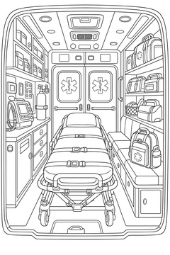 Ambulance With Equipment line art