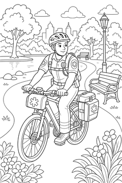 Paramedic On A Response Bicycle line art