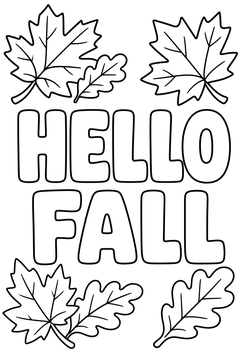 Hello Fall Leaves Text line art