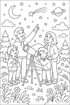 Family Stargazing line art