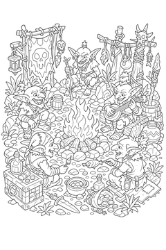 Goblin Camp - line-art coloring page
