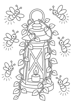 Fireflies Around a Vined Lantern line art