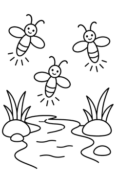 Fireflies Over a Stream line art