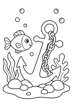 Fish by an Anchor line art