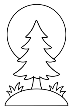 Full Moon Behind Pine line art