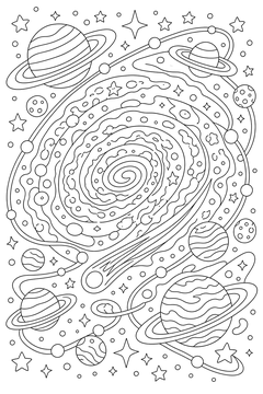 Cosmic Scene With Rings and a Comet line art