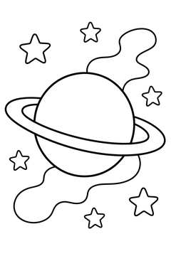 Ringed Planet Among Stars line art