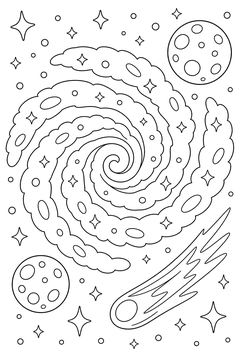 Spiral With Twin Moons and a Comet line art