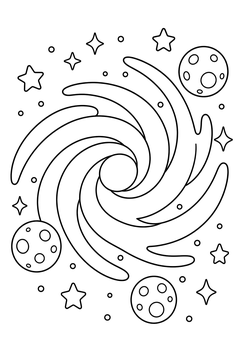 Galaxy Swirl With Three Moons line art