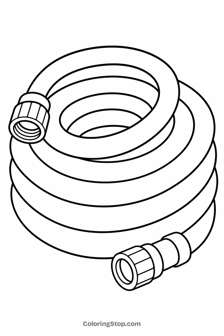 Garden Hose Coiled Up - line-art coloring page