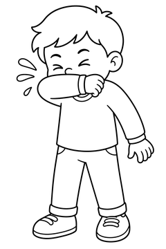 Child Covering A Sneeze With An Elbow line art