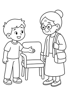 Child Offering A Seat line art