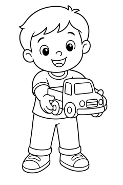 Child Sharing A Toy Standing line art