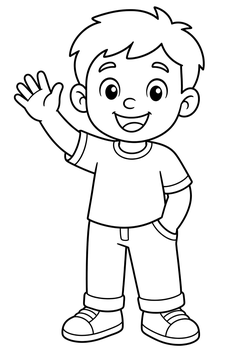 Child Waving Hello Standing line art