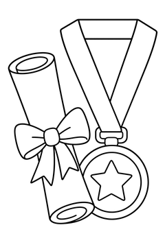 Diploma With A Medal line art