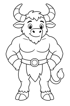 Gentle Minotaur Smiling line art