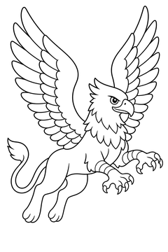 Griffin Flying With Both Wings Up line art