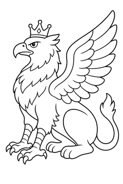 Griffin Wearing A Small Crown line art