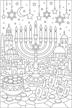 Festival of Lights Scene line art