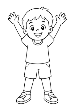 Child Stretching Arms Up line art