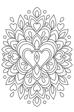Double-Heart Symmetry Mandala line art