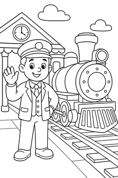 Train Conductor and Train line art