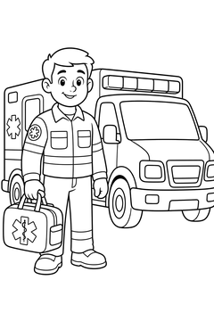 Paramedic and Ambulance line art